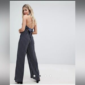 Missguided Tie Back Stripe Bandeau Jumpsuit size 12